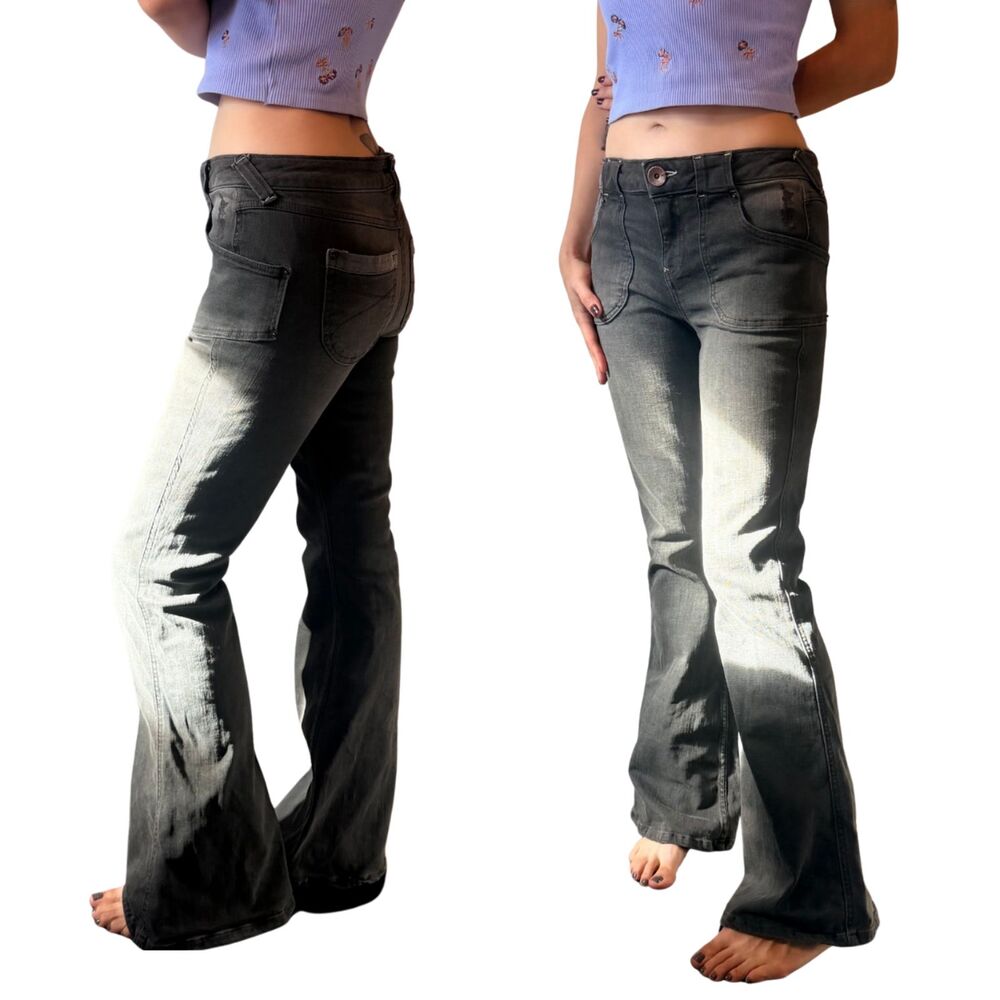 BDG Urban Outfitters Y2K Low Rise Flare Bell Bottom Jeans Ash Black Grey 27W